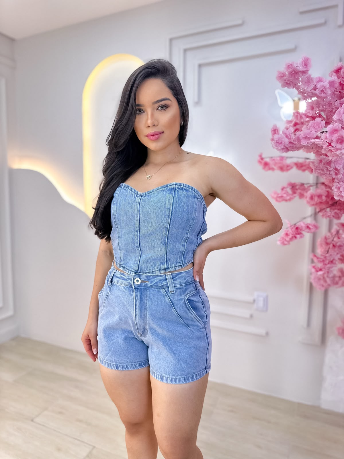 SHORT JEANS LISO 100% ALGODAO.
